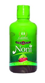 bottle of organic noni juice